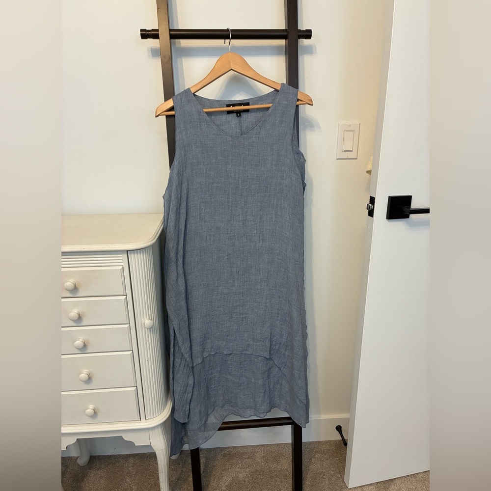 Amanda collection Sleeveless Blue Dress. 100% cotton. Size small EUC